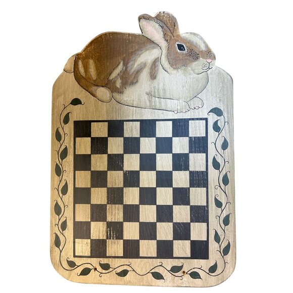 Judy Phipps Other - Handcrafted Wood Checkerboard with 2 Pegs Judy Phipps Easter Rabbit Wall Hanging